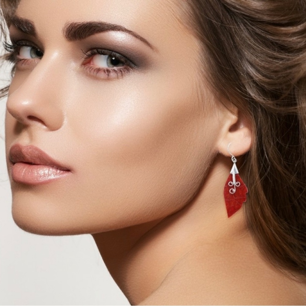 Bali Collection Sponge Coral Earrings in Sterling Silver leaf motif